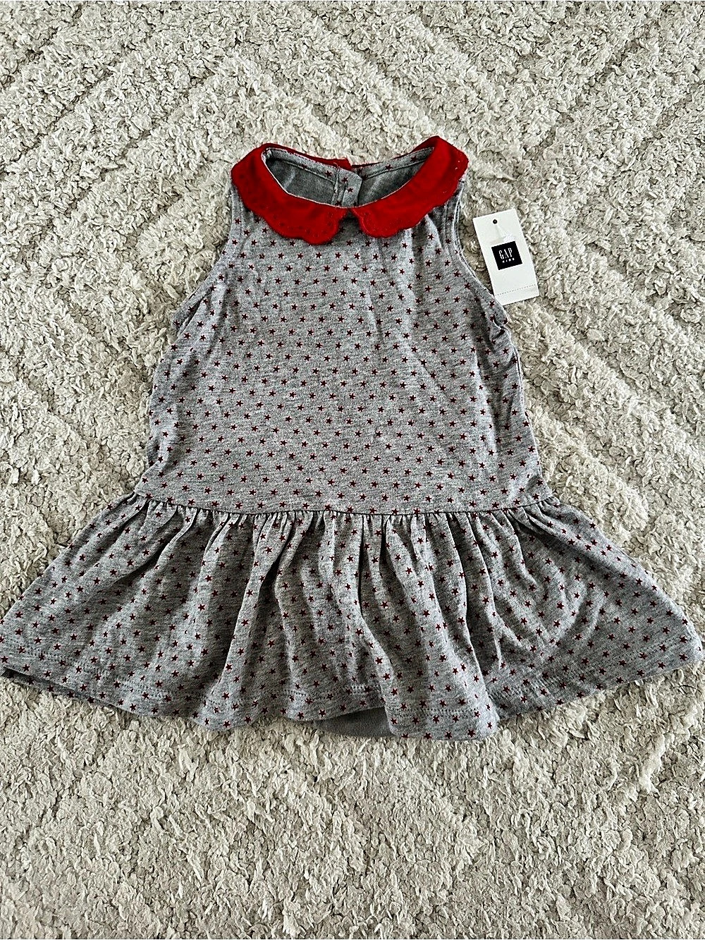 NWT Gap Girls Gray & Red Star Print Dress 3-6 M